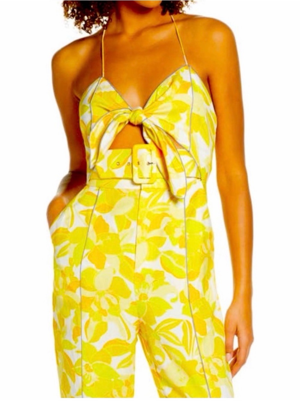 Significant Other Floral Tie-Front Belted Jumpsuit